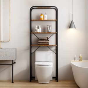 DlandHome Bathroom Space Saver, 4-Tier Over The Toilet Storage Rack with Toilet Paper Holder, Wooden Freestanding Bathroom,10CZLDSF12TW