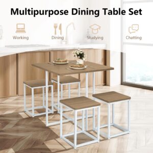 COSTWAY 5 Piece Dining Table Set, Counter Kitchen Table and Chair Set for 4 Includes 1 Square Table and 4 Stools, Space-Saving Pub Dining Set for Living Room, Breakfast Nook, Coffee Shop (Natural)