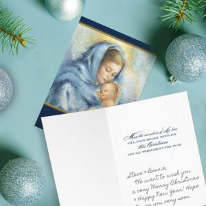 Masterpiece Religious Madonna And Child Christmas Cards / 16 Boxed Christian Holiday Card Set With Gold Foil Accents And Foil Lined Envelopes / Mary Jesus Holy Family Cards / 5 5/8" x 7 7/8" Folded Greeting Cards With Inside Verse