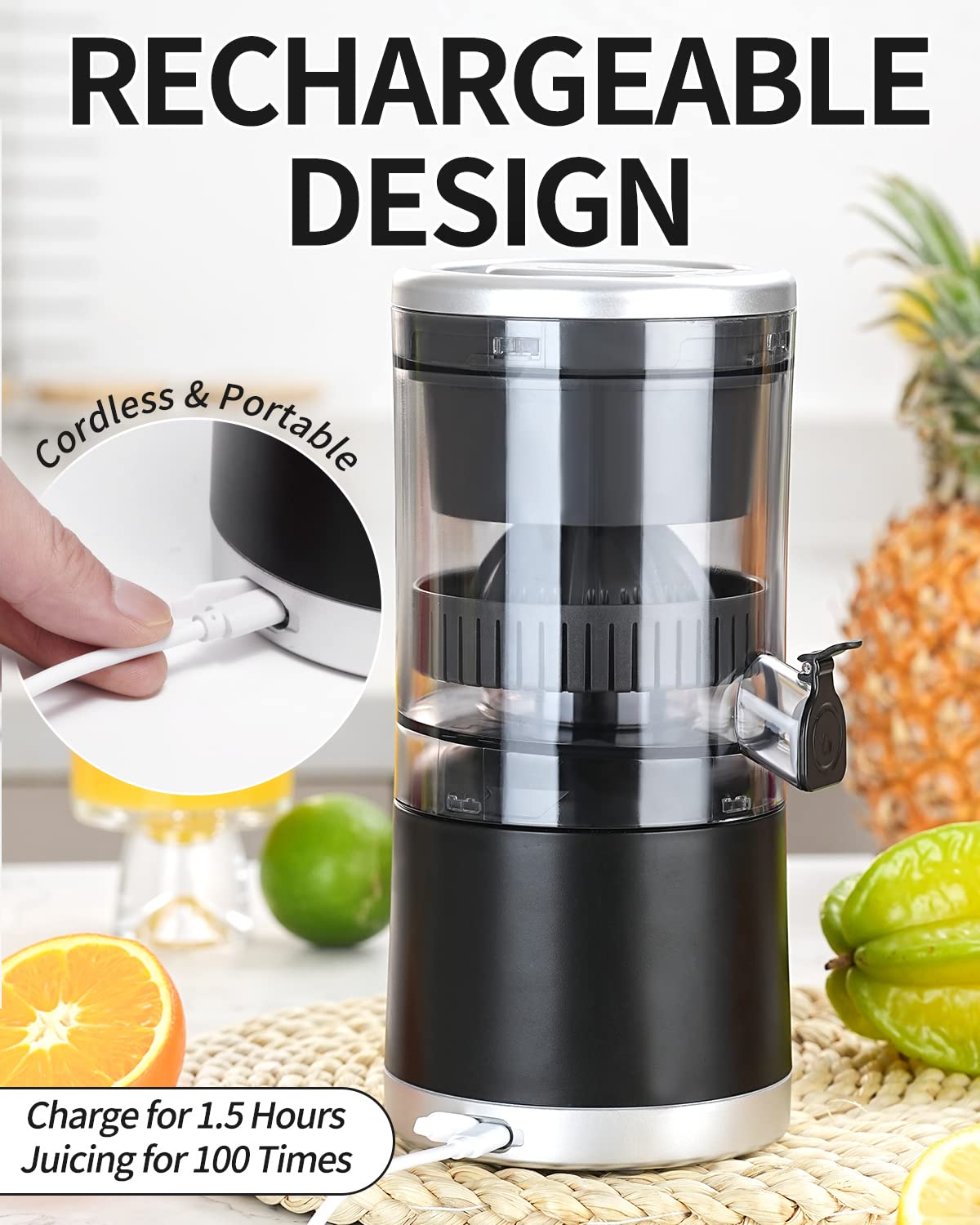 Citrus Juicer Machines Rechargeable - Portable Juicer with USB and Cleaning Brush for Orange, Lemon, Grapefruit（Update）