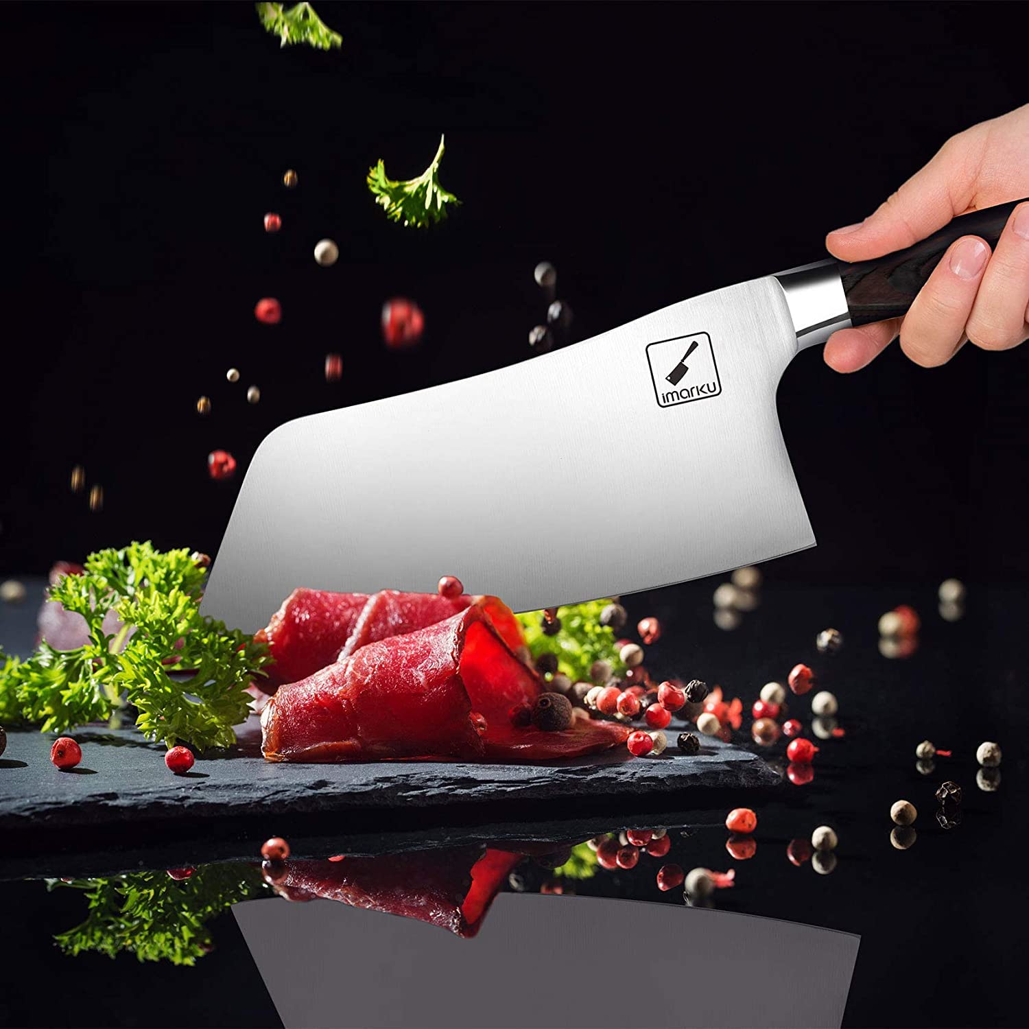 imarku 7-inch Sharp Chef Knife, Japanese SUS440A Stainless Steel Cleaver Knife Butcher Knife with Pakkawood Handle - Vegetable Knife Kitchen Knife in Gift Box