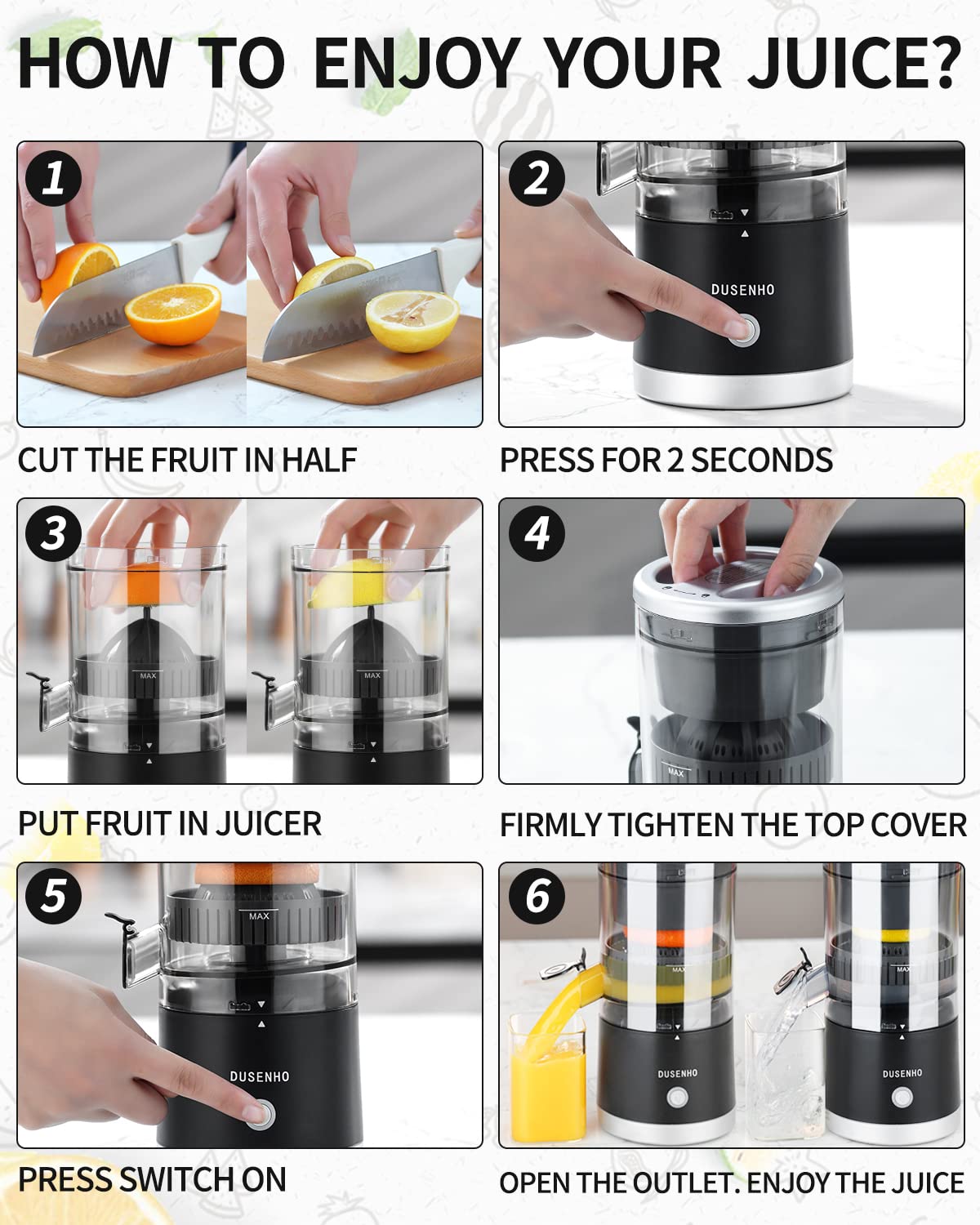 Citrus Juicer Machines Rechargeable - Portable Juicer with USB and Cleaning Brush for Orange, Lemon, Grapefruit（Update）