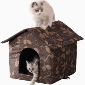 Cat House Outdoor Cat House Outdoor Houses for Feral Cats Dogs Cat Houses for Outdoor Cats Dog Cat Outdoor Indoor Waterproof House (Medium, Brown Support Rod)