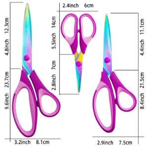 Craft Scissors Bundle, Sewing Scissors with Sharp Stainless Steel Blades and Soft Handles, Multipurpose Fabric Scissors Set, Great for Craft, Sewing, Arts, School and Home Supplies 3 Pack, Purple