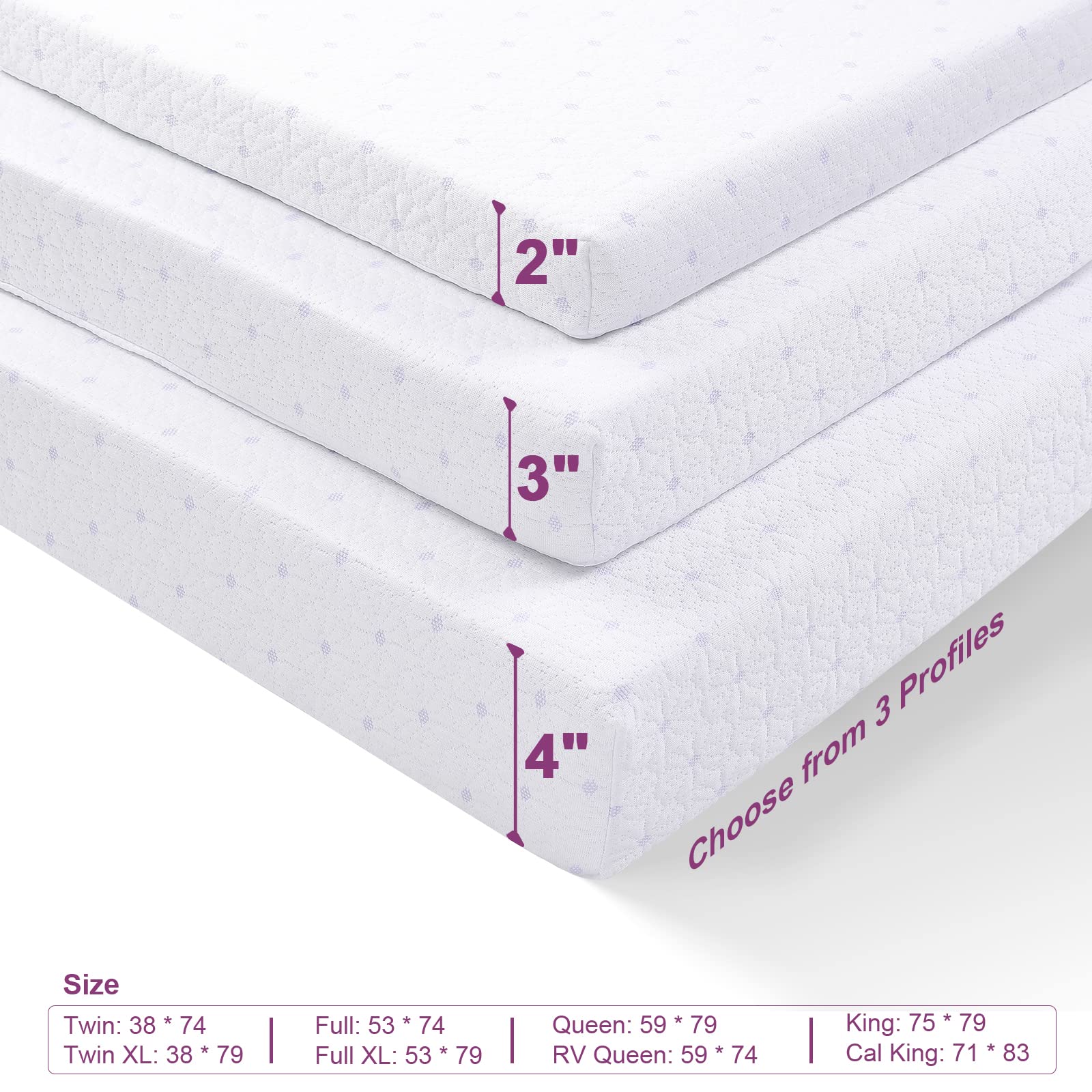 Ferlizer 2 Inch Twin Mattress Topper Cover, Lavender Infused Bamboo Zippered Cover for Mattress Topper, Adjustable Straps, Removable and Washable