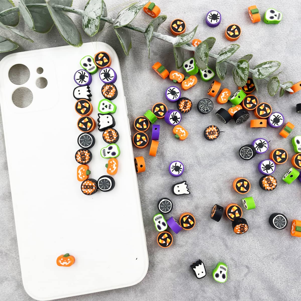 100 Pcs Halloween Handmade Polymer Clay Beads, 10mm Ghost Pumpkin Spider Polymer Clay Spacer Beads for Women Jewelry Making DIY Charms Bracelet Necklace Hair Clip Accessories Handmade Craft