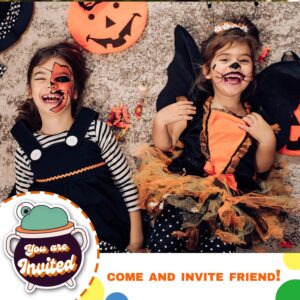 Deluxe Halloween or Costume Party Invitations, 25 Shape Fill-in Cards with Envelopes, Pumpkin, Ghost, Monster, Cute Trick or Treat, Box or Treat for Kids Birthday or Adult party - 4"X6" (JRM369)