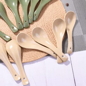 Ceramic Soup Spoons Set of 6 Nordic Style Small Spoon for Ramen Pho Dessert Ice Cream Wonton Beige