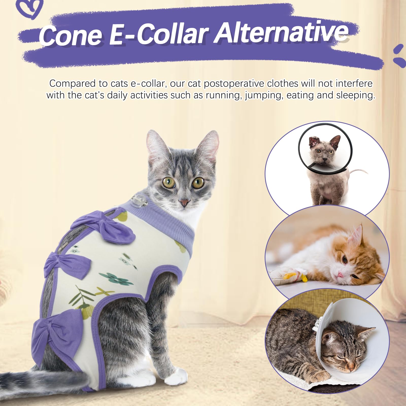 DENTRUN Cat Surgery Recovery Suit Anti Licking Spay Snuggly Vest, Pet Surgical Recovery Shirt After Surgery for Male Female Cat Small Dog Cone E-Collar Alternative