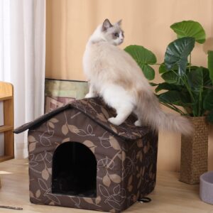 Cat House Outdoor Cat House Outdoor Houses for Feral Cats Dogs Cat Houses for Outdoor Cats Dog Cat Outdoor Indoor Waterproof House (Medium, Brown Support Rod)