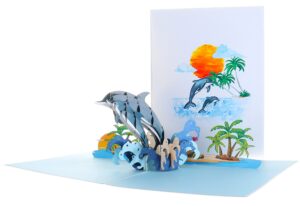 igifts and cards awesome dolphins family 3d pop up greeting card – sea lovers birthday card, best happy friendship day, funny thinking of you, cute mother's love, 6" x 8"