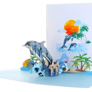 iGifts And Cards Awesome Dolphins Family 3D Pop Up Greeting Card – Sea Lovers Birthday Card, Best Happy Friendship Day, Funny Thinking of You, Cute Mother's Love, 6" X 8"