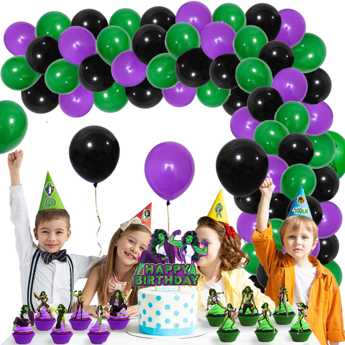 Green Purple Black Balloon Garland Arch Kit - Purple and Black Balloon Green Black Balloons Video Gaming Balloons for Truck Car Hero Video Game Miner Birthday Graduation New Year Party Decorations