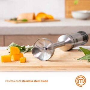 MasterChef Immersion Blender + Cutting Boards Bundle | Handheld Stainless Steel Stick Emulsifier with Attachments + Bamboo Chopping Board Set of 3 for Kitchen