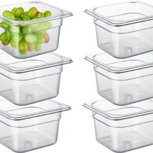 CURTA 6 Pack NSF Food Pans, 1/6 Size 4 Inch Deep Commercial Food Storage Containers, Polycarbonate, Clear