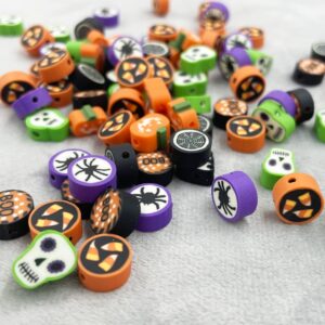 100 Pcs Halloween Handmade Polymer Clay Beads, 10mm Ghost Pumpkin Spider Polymer Clay Spacer Beads for Women Jewelry Making DIY Charms Bracelet Necklace Hair Clip Accessories Handmade Craft