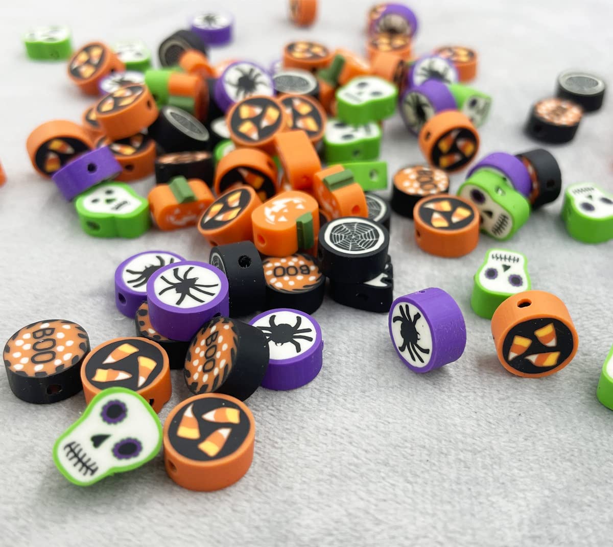 100 Pcs Halloween Handmade Polymer Clay Beads, 10mm Ghost Pumpkin Spider Polymer Clay Spacer Beads for Women Jewelry Making DIY Charms Bracelet Necklace Hair Clip Accessories Handmade Craft