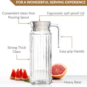 Glass Pitcher with Lid – Set of 2 34Oz Glass Water Pitcher – Cold Water Carafe For Ice Tea, Lemonade, Coffee – Elegant and Modern – Practical Spout Pitchers for Drinks