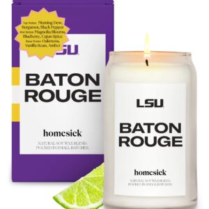 Homesick Scented Candles for Home (Louisiana State University, Baton Rouge) - 13.75 oz Long-Lasting Soy Wax Jar Candle, 60-80 Hours Burn Time - Notes of Morning Dew, Bergamot & Black Pepper