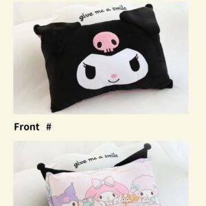 Cartoon Cute Pillowcase Anime Double Sided Plush Pillowcase Girl Bedroom Decoration Cute Cotton Pillowcase + Cute Cartoon Hairpin (Black+Pink)