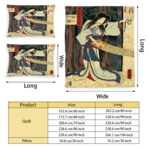 Traditional Japanese Woodblock Print of Actor Illustration Soft Duvet Cover Queen, 3Pcs Neutral Duvet Cover Decoration with 2 Pillowcases Queen(90"X90")