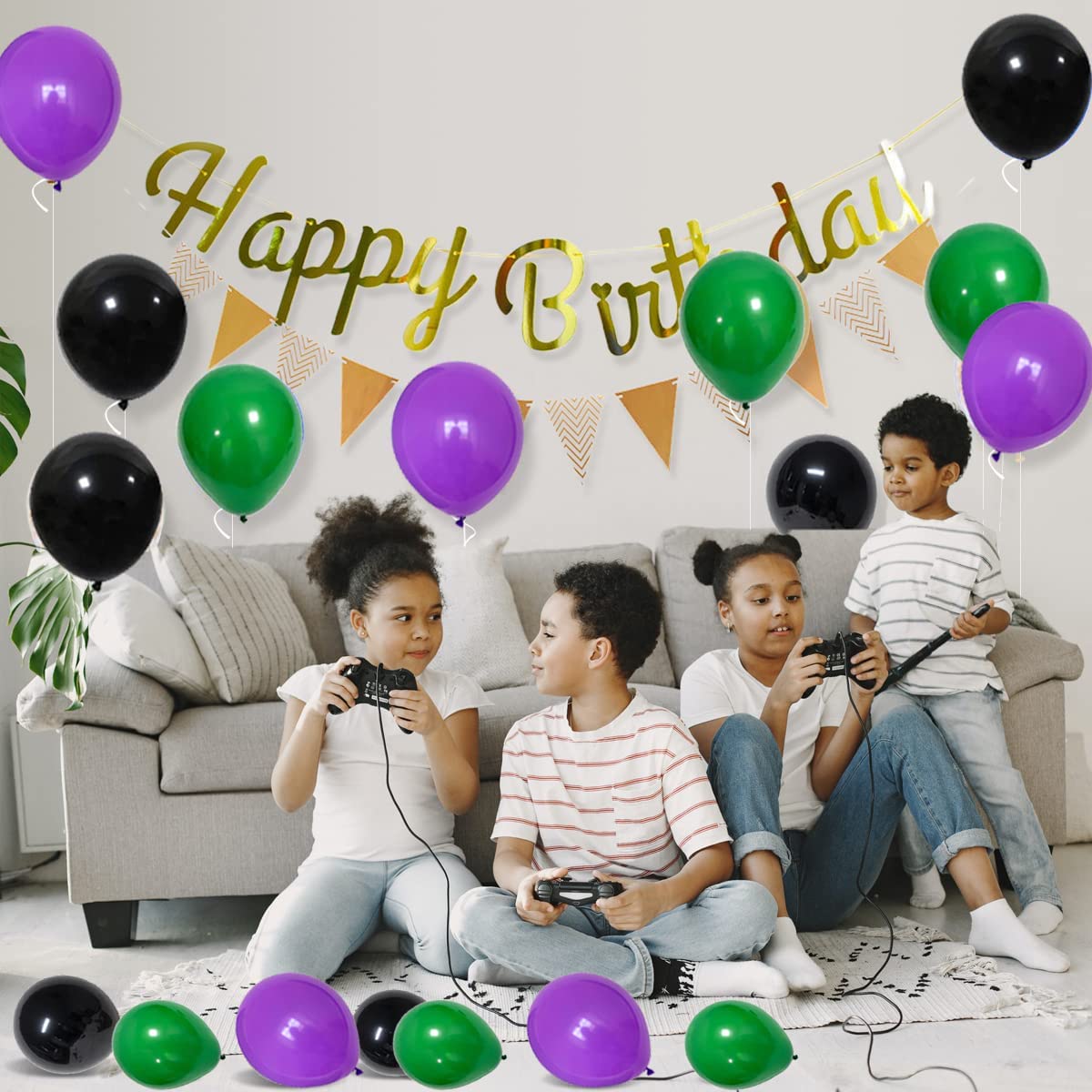 Green Purple Black Balloon Garland Arch Kit - Purple and Black Balloon Green Black Balloons Video Gaming Balloons for Truck Car Hero Video Game Miner Birthday Graduation New Year Party Decorations