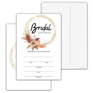 pampas grass bridal shower invitations with envelopes, 25 pcs boho tropical desert blank fill-in invites for wedding reception, engagement party, bachelorette party(15)