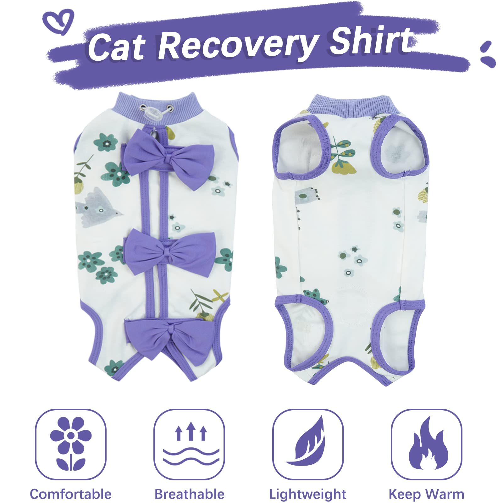 DENTRUN Cat Surgery Recovery Suit Anti Licking Spay Snuggly Vest, Pet Surgical Recovery Shirt After Surgery for Male Female Cat Small Dog Cone E-Collar Alternative