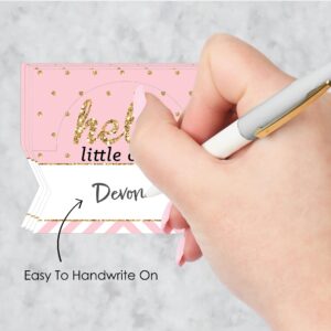 Big Dot of Happiness Hello Little One - Pink and Gold - Girl Baby Shower Tent Buffet Card - Table Setting Name Place Cards - Set of 24