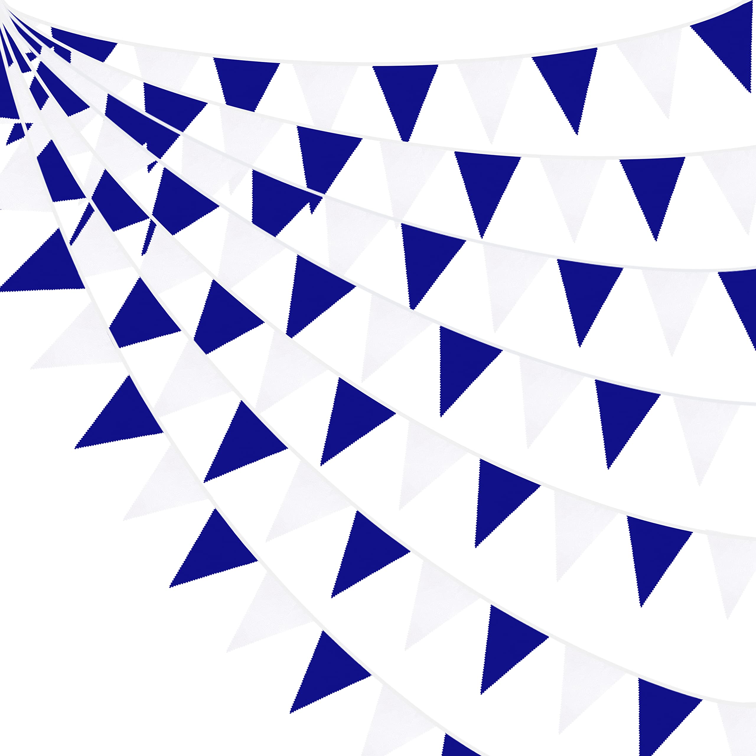 32Ft Royal Blue White Party Decorations Triangle Flag Pennant Bunting Fabric Garland for Wedding Birthday Ahoy Achor Nautical Pirate Bridal Baby Shower Under The Sea Party Festivals Decoration