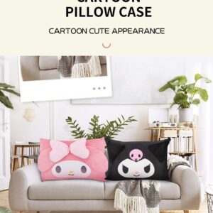 Cartoon Cute Pillowcase Anime Double Sided Plush Pillowcase Girl Bedroom Decoration Cute Cotton Pillowcase + Cute Cartoon Hairpin (Black+Pink)