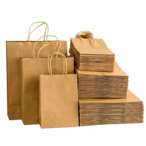 150pcs brown kraft paper bags with handles mixed size gift bags bulk,perfect kraft paper bags for business, shopping bags,retail bags,party bags,favor bags,merchandise bags