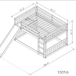 Bellemave Full Over Full Low Bunk Bed with Slide Wood Floor Bunk Beds with Ladder for Kids Boys Girls Teens, Gray