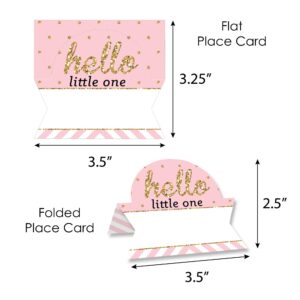 Big Dot of Happiness Hello Little One - Pink and Gold - Girl Baby Shower Tent Buffet Card - Table Setting Name Place Cards - Set of 24