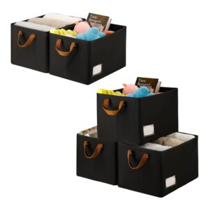 furnhome fabric storage bins for shelves,large storage basket for organizing with metal frame, flodable storage bins with handles for closet, black, 5-pack