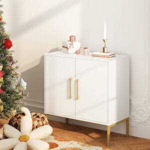 jozzby buffet sideboard cabinet with storage, modern wooden free standing cabinet with adjustable shelves, white and gold cabinets for living room, kitchen, hallway