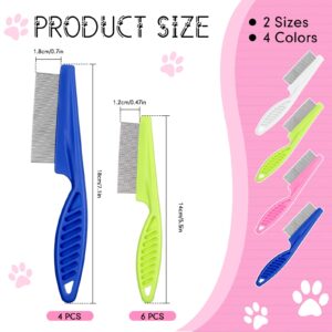 10 Pcs Flea Comb for Dogs and Cats Flea Remover Tool with Stainless Steel Metal Teeth for Detangling Grooming Kit, Pink, Blue, White and Green, 2 Sizes