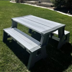 Convert-a-Bench Folding Resin Picnic Table and Bench | Platinum White Birch