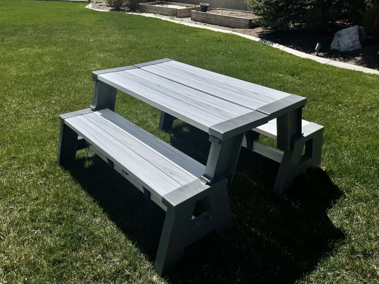 Convert-a-Bench Folding Resin Picnic Table and Bench | Platinum White Birch