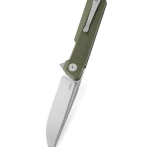 BESTECHMAN Dundee Pocket Folder Folding Knife: 3.35" D2 Steel Stonewash Satin Blade, G10 Scales, EDC Reversible Deep Clip, BMK01B (OD Green)