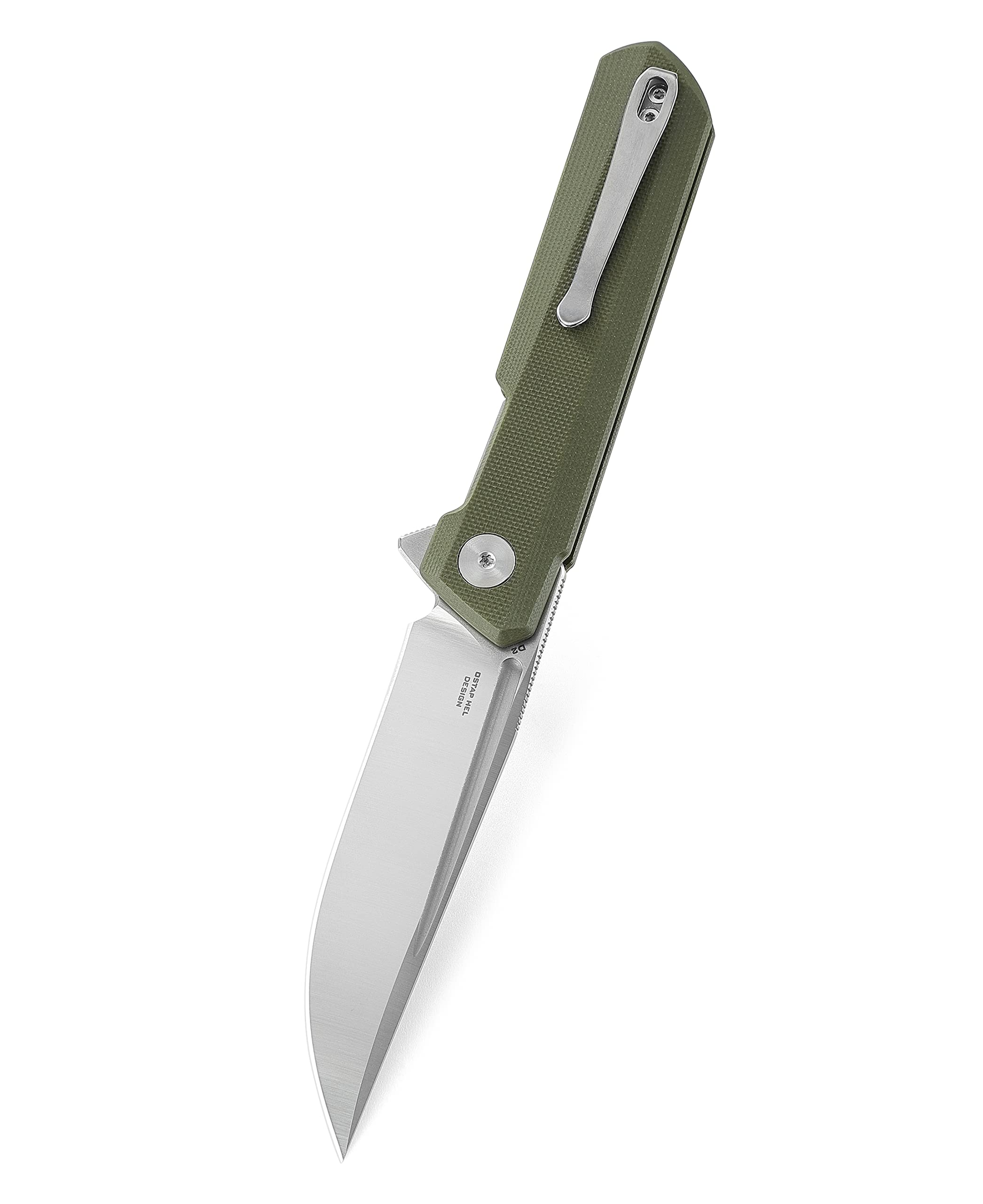 BESTECHMAN Dundee Pocket Folder Folding Knife: 3.35" D2 Steel Stonewash Satin Blade, G10 Scales, EDC Reversible Deep Clip, BMK01B (OD Green)