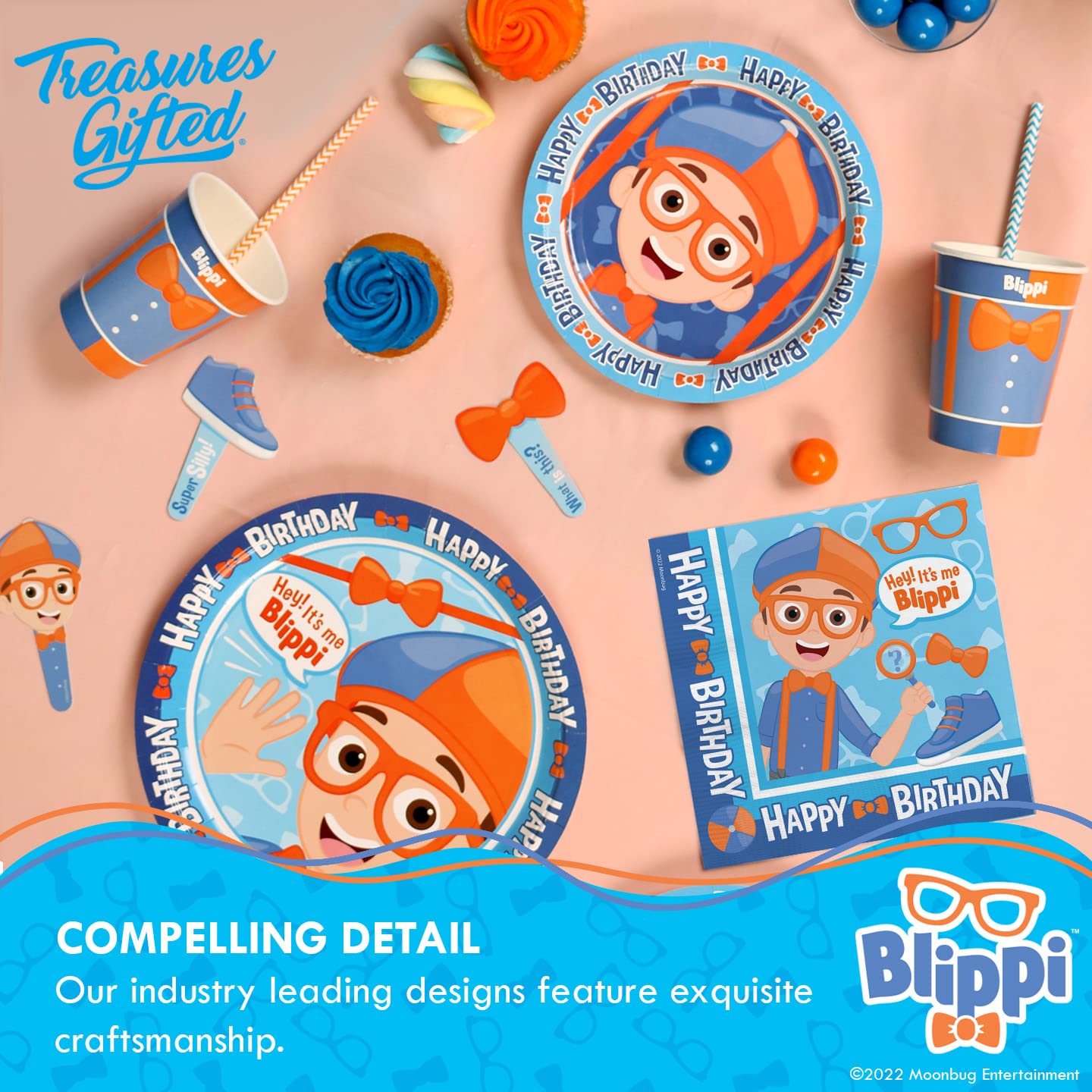 Treasures Gifted Officially Licensed Blippi Birthday Party Supplies - 12 Pack - Blippi Balloons - Latex Blippi Birthday Decoration Balloons - 12 Inch Happy Birthday Balloons in Orange, Blue & White