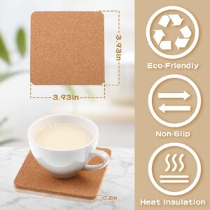 Square Cork Trivets 4 x 4 x 0.2 Inch Cork Coasters for Drinks Absorbent Cork Plant Coasters Pot Trivets Natural Bar Coasters Kitchen Pads Drink Coasters Set for Table Dishes Plate(120 Pcs)