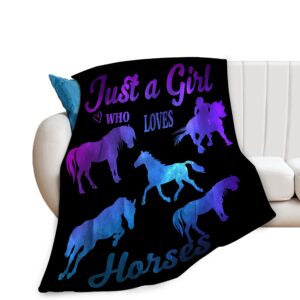 horse throw blanket ultra soft cozy plush just a girl who loves horses flannel fleece blankets lightweight fuzzy warm animal party blanket all season gifts for boys girls bed couch sofa 50"x40"