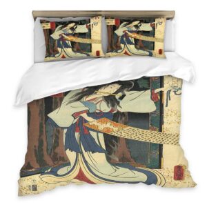 traditional japanese woodblock print of actor illustration soft duvet cover queen, 3pcs neutral duvet cover decoration with 2 pillowcases queen(90"x90")