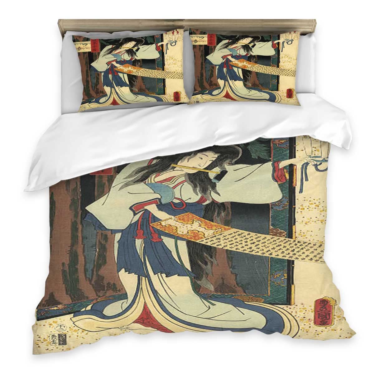 Traditional Japanese Woodblock Print of Actor Illustration Soft Duvet Cover Queen, 3Pcs Neutral Duvet Cover Decoration with 2 Pillowcases Queen(90"X90")