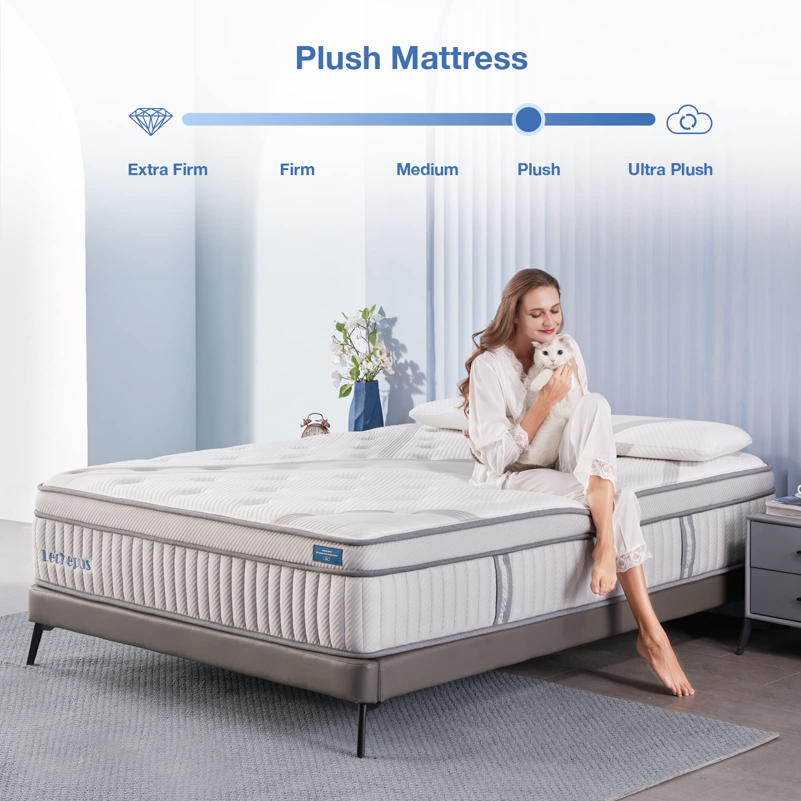 Lechepussleep King Mattress,Lechepus 14 Inch Hybrid Memory Foam Mattresses with Pocket Springs,Mattress in Box,Plush Feel Euro Top Mattress for Cool Sleep & Back Pain Relief,CertiPUR-US Foam