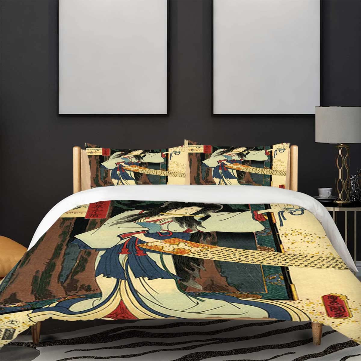 Traditional Japanese Woodblock Print of Actor Illustration Soft Duvet Cover Queen, 3Pcs Neutral Duvet Cover Decoration with 2 Pillowcases Queen(90"X90")