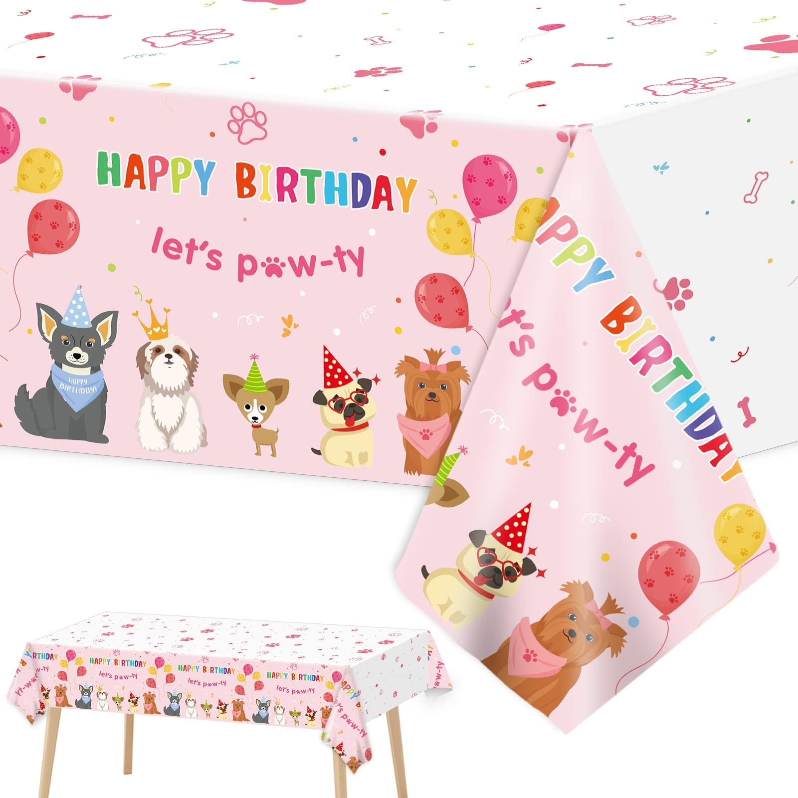 3 Pack Dog Birthday Party Decorations Pet Dog Tablecloths Puppy Table Covers Pink Dog Party Supplies Paw Print Table Decor for Girls Kids Lets Pawty Birthday Baby Shower Party Favor 54 x 108 Inch