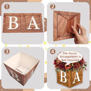 4 Wood Grain Baby Centerpiece Brown Flower Boxes Party Arrangement Favor Block Holder Baby Shower Gender Reveal Table Display with Letters Boy Girl Birthday Baby Shower Decorations without Flowers